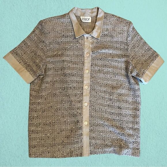 Vintage short sleeve linen mesh button down shirt - Picture 8 of 11